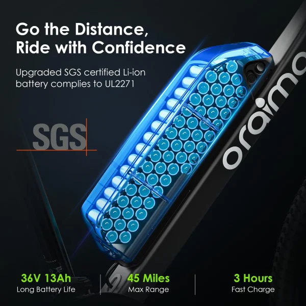 Oraimo Electric Bike for Adults,350W BAFANG Motor(Peak 500W), 4A 3H Fast Charge, UL Certified 468Wh Li-ion Battery, 26 Mountain Ebike Shimano 21 Speed, Air Saddle Adult Electric Bicycle - Image 8