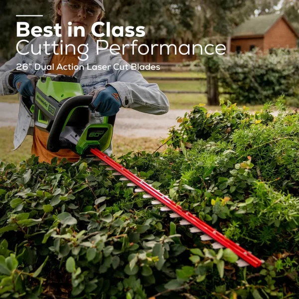 Greenworks 60V 26 Cordless Battery Hedge Trimmer with 2.0Ah Battery & Charger - Image 3