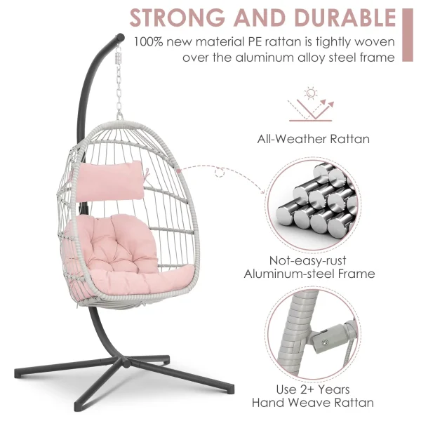 Hanging Egg Chair with Stand and Fluffy Cushion Lounge Wicker Iron Swing Chairs,light gray - Image 12
