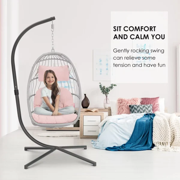 Hanging Egg Chair with Stand and Fluffy Cushion Lounge Wicker Iron Swing Chairs,light gray - Image 10