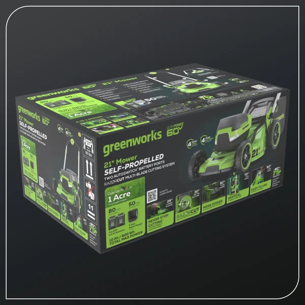 Greenworks 60V 21" Self-Propelled Lawn Mower with (2) 5.0 Ah Batteries & Rapid Charger 2546202 - Image 3