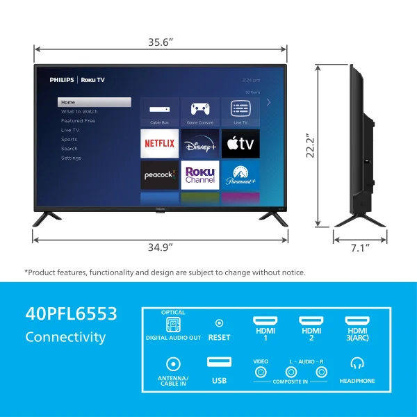 Philips 40 Class FHD (1080p) Roku Smart LED TV (40PFL6533/F7) (New) - Image 4