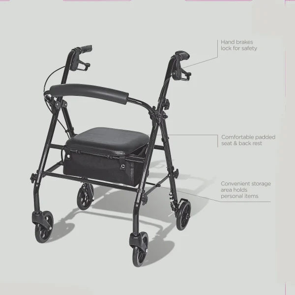 Equate Rolling Walker for Seniors, Rollator with Seat and Wheels, Black, 350 lb Capacity - Image 8