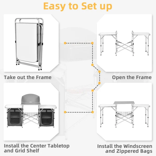 Heavy Duty Portable Folding Aluminum Camping Grill Table w/ Windscreen Storage Organizer - Image 4