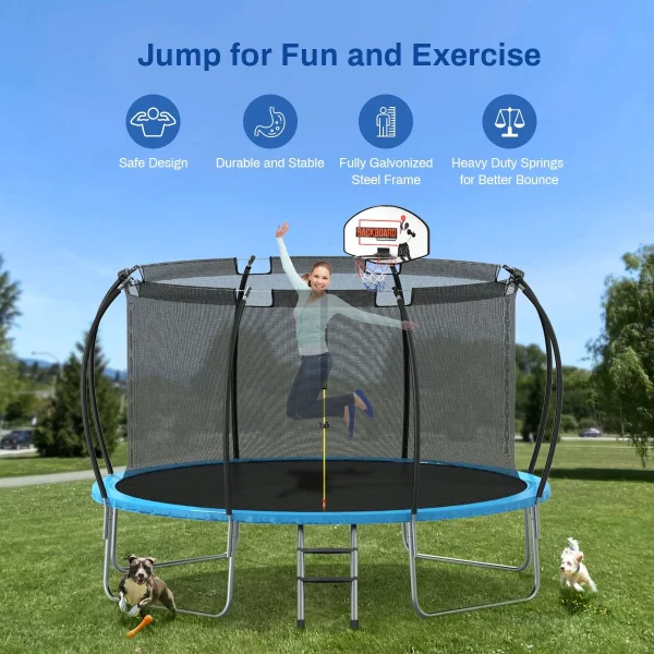 Nazhura Trampoline 12 ft with Enclosure and Basketball Hoop, 1300lbs Capacity - Image 10