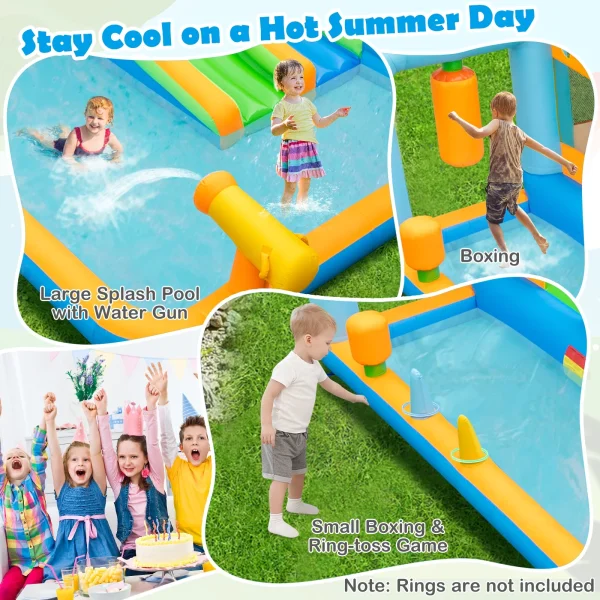 Topbuy Inflatable Water Slide Park Giant Bounce House with Double Long Slides Boxing Splash Pool Jumping Area w/735W Blower - Image 5
