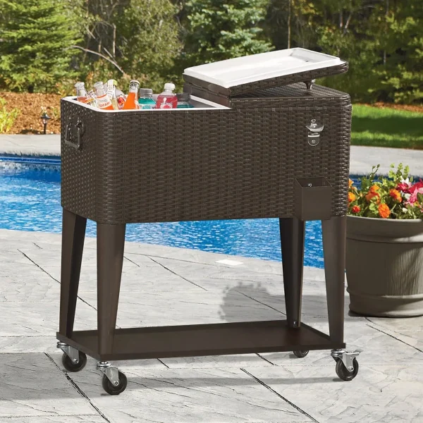 Home Aesthetics 80 Quart Qt Rolling Cooler Ice Chest  Beverage Cart, Dark Brown - Image 3
