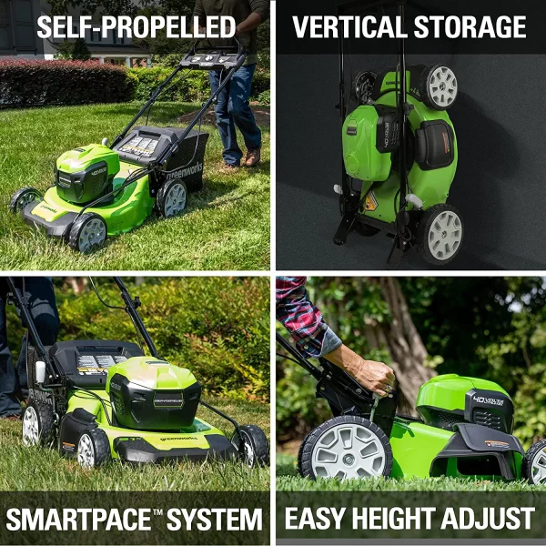 Greenworks 40V 21 Brushless (Smart Pace) Self-Propelled Lawn Mower, 2 x 4Ah USB (Power Bank) Batteries and Charger Included MO 21 Mower (2 x 4.0Ah) - Image 4