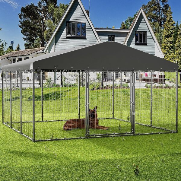 ALAULM Large Heavy Duty Outdoor Dog Kennel, Galvanized Steel Dog Kennel Fence with Roof and Double Safety Locks - Image 2