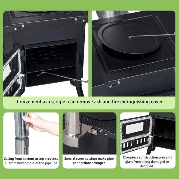 Outdoor Portable Wood Burning Stove Adjustable Air Vent with Pipes for Vented Tent Cooking - Image 4