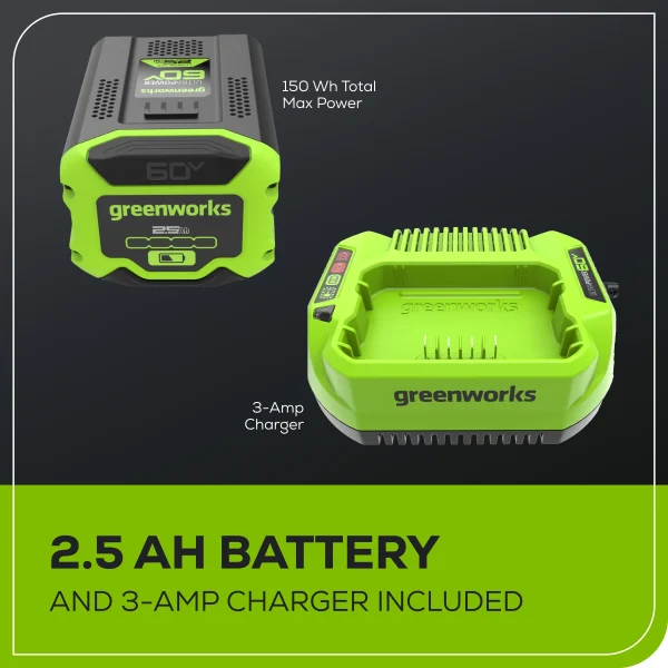 Greenworks 60V 16 1.5kW Brushless Chainsaw with 2.5 Ah Battery & 3 Amp Charger 2028602 - Image 9
