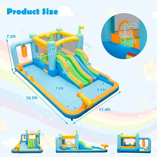 Topbuy Inflatable Water Slide Park Giant Bounce House with Double Long Slides Boxing Splash Pool Jumping Area w/735W Blower - Image 9