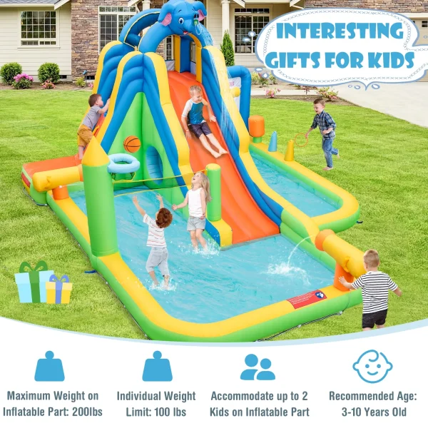Topbuy Inflatable Water Slide 9-in-1 Blow-up Water Park for Kids with Splash Pool Climbing Wall Water Guns Basketball Toss with 735W Blower - Image 9