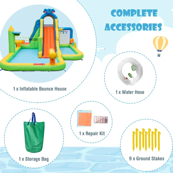 Topbuy Inflatable Water Slide 9-in-1 Blow-up Water Park for Kids with Splash Pool Climbing Wall Water Guns Basketball Toss - Image 7