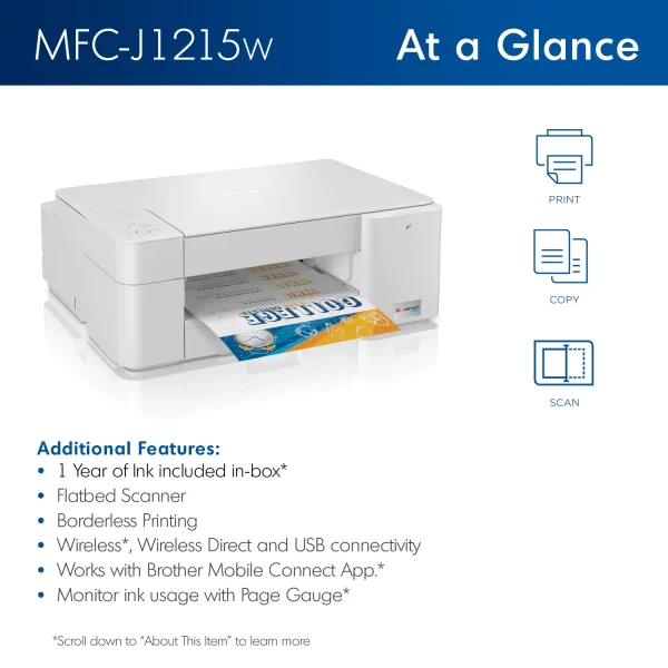 Brother MFC-J1215W INKvestment Tank Wireless Multifunction Color Inkjet Printer with Up to 1-Year of Ink In-box(1) - Image 4