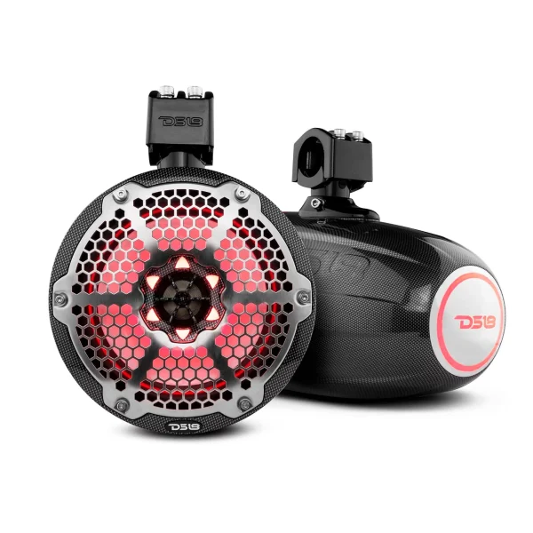 DS18 8 Marine Tower Speakers with RGB LED Lights 370W Carbon Fiber CF-X8TP