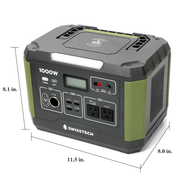 Swiss Tech 1000W Portable Power Station, 999Wh, Solar Powered Battery for Camping and Travel Emergency - Image 10