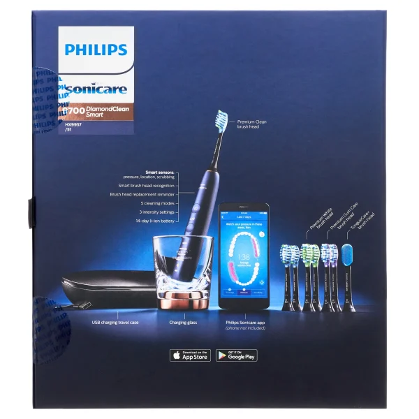 Philips Sonicare Diamondclean Smart Electric, Rechargeable Toothbrush  – 9700 Series, Lunar Blue, HX9957/51 - Image 4
