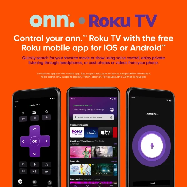 onn. 55" Class 4K UHD (2160P) LED Roku Smart Television HDR (100012586) - Image 6