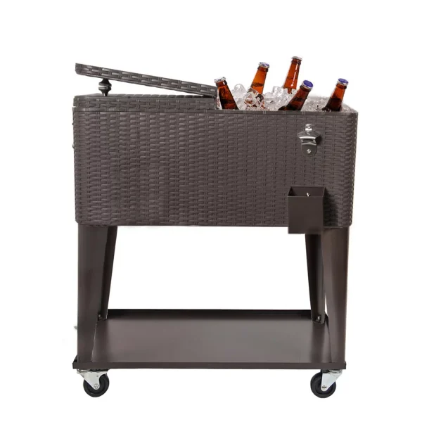 Home Aesthetics 80 Quart Qt Rolling Cooler Ice Chest  Beverage Cart, Dark Brown - Image 5