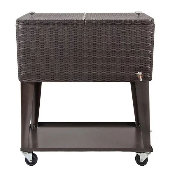 Home Aesthetics 80 Quart Qt Rolling Cooler Ice Chest  Beverage Cart, Dark Brown - Image 7
