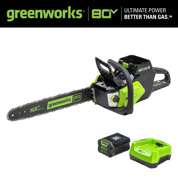 Discontinued - Greenworks 80V 18-inch Cordless Brushless Chainsaw Kit with 2.0 Ah Battery & Charger, 2004602 - Image 3